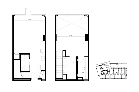 Floor plan for 1 bed, 1.5 baths, 1027 sqft